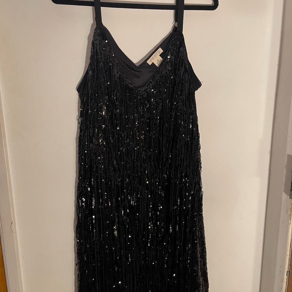 Torrid Festi Black Sequin Fringe Mini Dress
